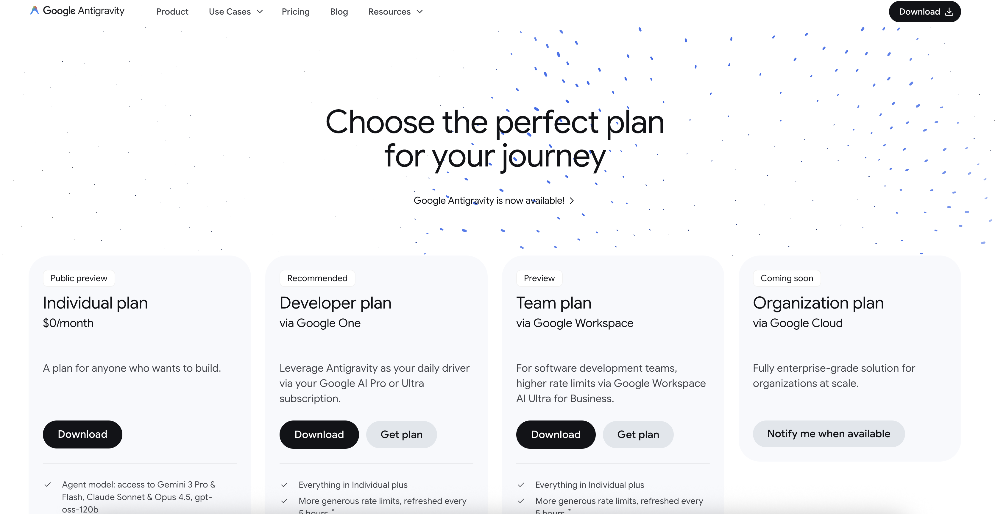 Antigravity subscription options