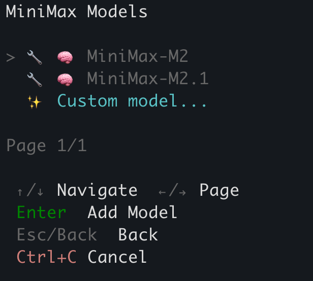 Minimax M2.1 model selection